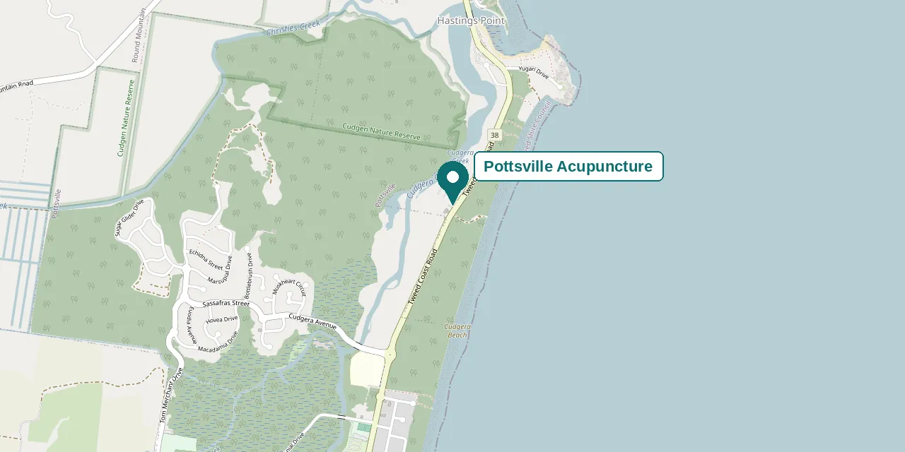 Map showing Pottsville Acupuncture on Tweed Coast Road, Hastings Point